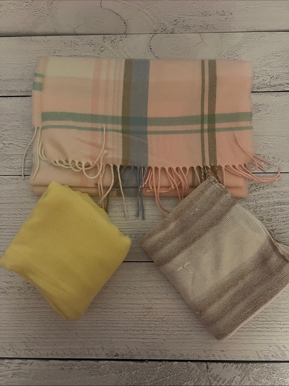 Plaid Fringe Scarf with Yellow & Beige Wraps